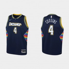 2021-22 Denver Nuggets #4 DeMarcus Cousins 75th Anniversary City Navy Jersey Youth