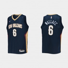 2021-22 New Orleans Pelicans #6 Tyrone Wallace 75th Anniversary Icon Navy Jersey Youth