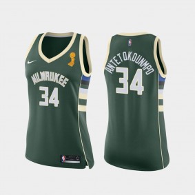 Giannis Antetokounmpo Milwaukee Bucks 2021 NBA Finals Champions Jersey #34 Green Women