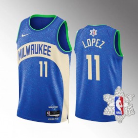 Milwaukee Bucks NBA Christmas Patch Brook Lopez Blue #11 Jersey 2023 City
