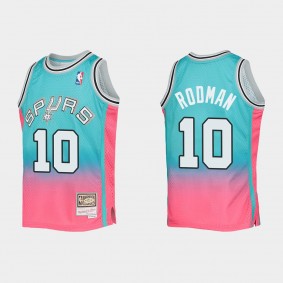 Spurs Dennis Rodman #10 Teal Pink HWC HWC Limited Jersey