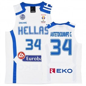 2019 FIBA Basketball World Cup Greece Giannis Antetokounmpo White Home Jersey