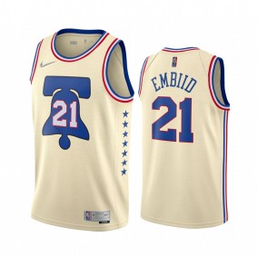 2020-21 Philadelphia 76ers Joel Embiid Earned Edition Cream #21 Jersey