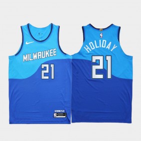 Jrue Holiday Milwaukee Bucks #21 Authentic City Edition Blue Jersey