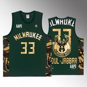 Milwaukee Bucks Kareem Abdul-Jabbar AAPE x NBA Style Ape Face #33 Tank Top Green Basketball Men's Jersey Shirt