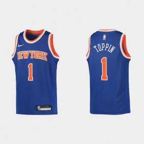 New York Knicks #1 Obi Toppin 75th Anniversary Icon Blue Jersey Youth