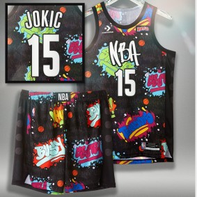 2022 NBA All-Star #15 Nikola Jokic Nuggets Black Jersey Kit Pop Culture Street Art