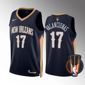 2023 NBA Cup Patch Jonas Valanciunas New Orleans Pelicans Navy #17 Jersey Icon Edition