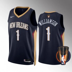 2023 NBA Cup Patch Zion Williamson New Orleans Pelicans Navy #1 Jersey Icon Edition
