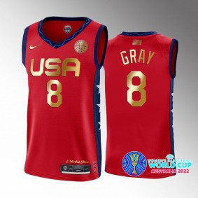 USA 2022 FIBA Womens Basketball World Cup Champions Chelsea Gray Red #8 Jersey Golden
