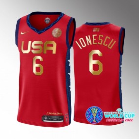 USA 2022 FIBA Womens Basketball World Cup Champions Sabrina Ionescu Red #6 Jersey Golden